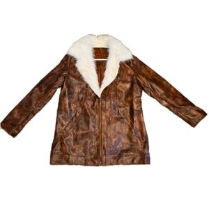 Brown Faux Fur Collar Women's Coat